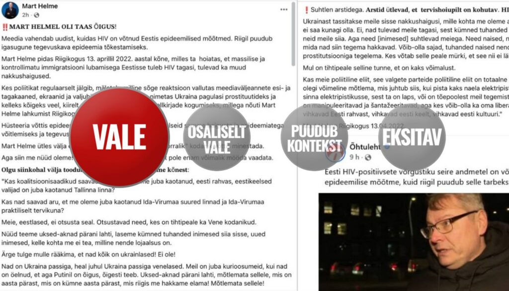 FAKTIKONTROLL | Kas Ukraina sõjapõgenikud tõid Eestisse HIVi tagasi nagu väidab Mart Helme? Ei, riigisiseselt ei täheldatud leviku kasvu